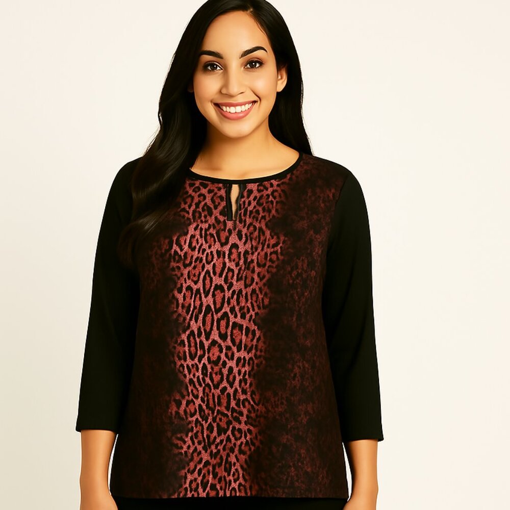 Olsen Europe Size L/14  leopard animal print top
